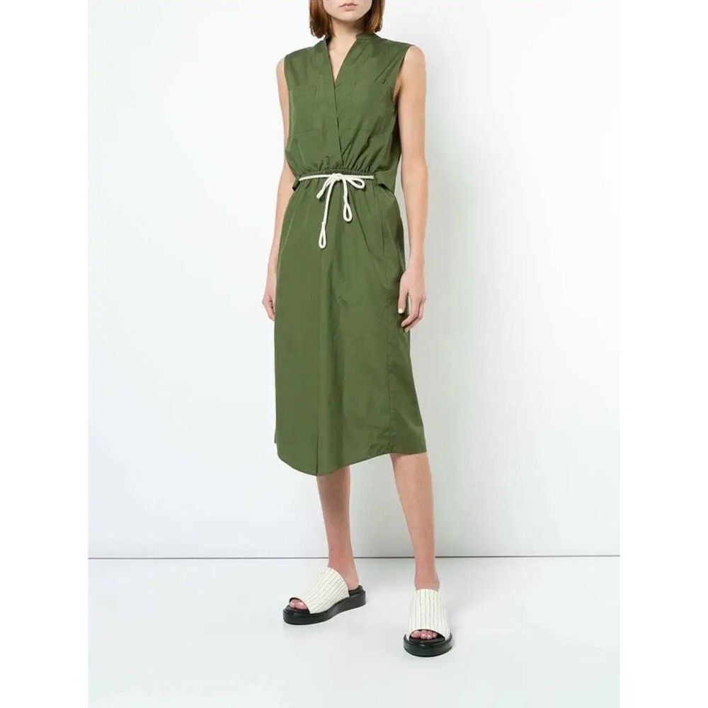 VINCE Cedar Green Rope Belted Cutout Back Utility Midi Dress